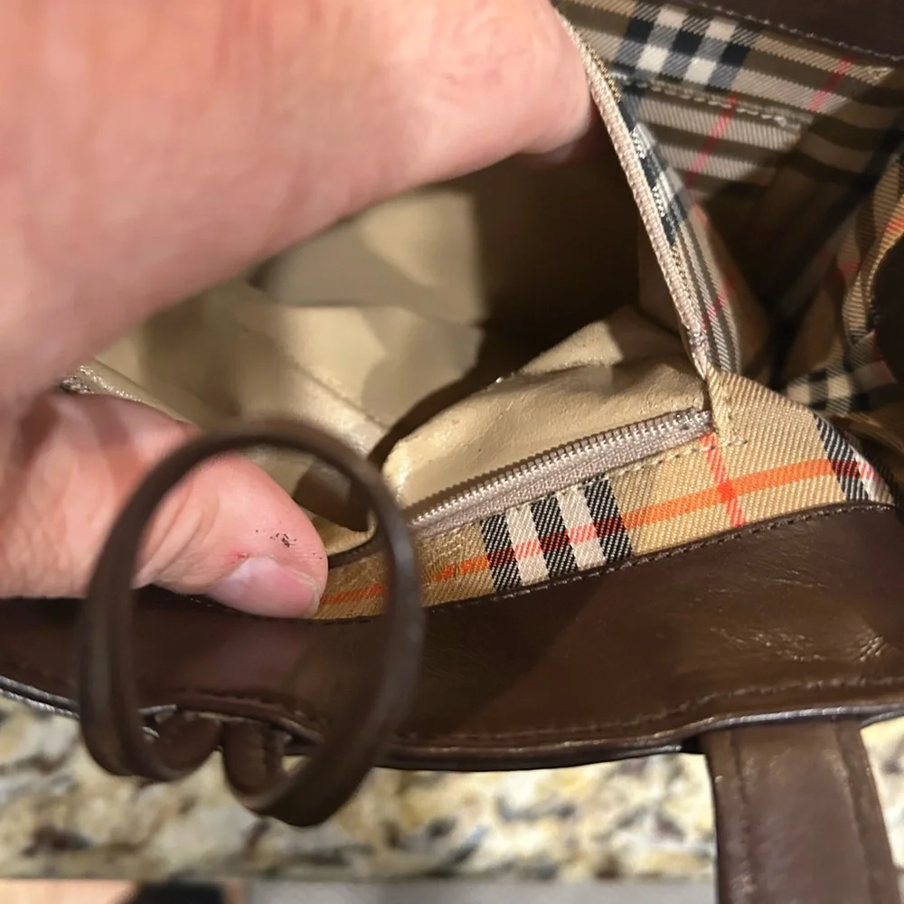 Burberrys Nova Check Shadow Horse Handbag Black Brown Leather Suede Women'S Euc